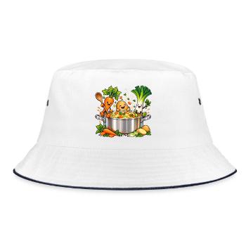 Fröhliche Gemüsefreunde kochen Suppe  - Bucket Hat - Weiß/Navy - Vorne