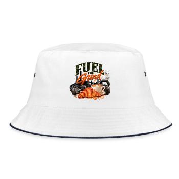 Fuel the Grind – Funktionelle Fitness & Kaffee - Bucket Hat - Weiß/Navy - Vorne