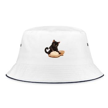 Katze schneidet Sauerteigbrot ein - Bucket Hat - Weiß/Navy - Vorne