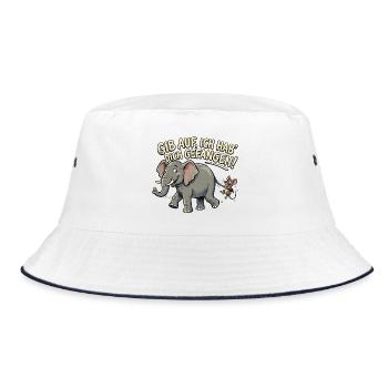Maus fängt Elefant, lustiger Spruch - Bucket Hat - Weiß/Navy - Vorne