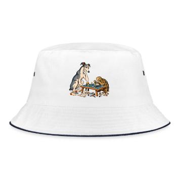 Windhund und Schildkröte beim Modellbau - Bucket Hat - Weiß/Navy - Vorne