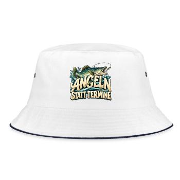 Angeln statt Termine Geschenkidee Vatertag - Bucket Hat - Weiß/Navy - Vorne
