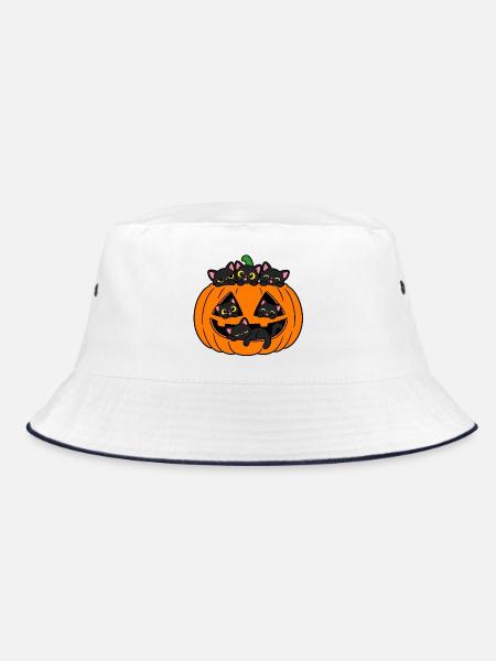 Katzen in einem Halloween-Kürbis - Bucket Hat - Weiß/Navy