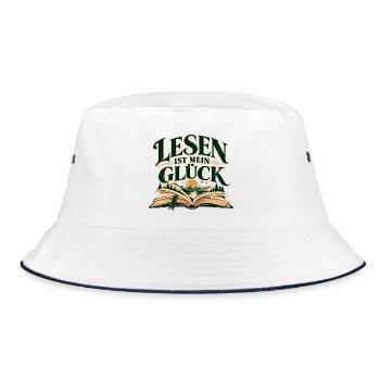 Lesen ist mein Glück Geschenktipp für Leseratten - Bucket Hat - Weiß/Navy - Vorne