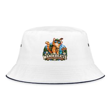 Wanderkatze Berge – Draußen schnurrt's besser - Bucket Hat - Weiß/Navy - Vorne