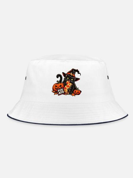 Happy Helloween Katze - Bucket Hat - Weiß/Navy