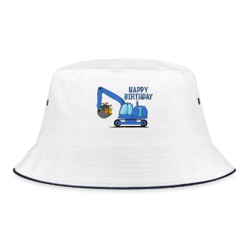 Bagger Kinder Happy Birthday 1 Blau - Bucket Hat - Weiß/Navy - Vorne