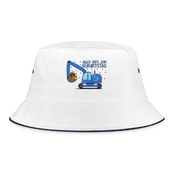 Bagger Kinder 5. Geburtstag Alles Gute Blau - Bucket Hat - Weiß/Navy - Vorne