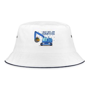 Bagger Kinder 10. Geburtstag Alles Gute Blau - Bucket Hat - Weiß/Navy - Vorne