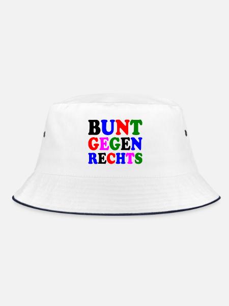Bunt gegen rechts - Bucket Hat - Weiß/Navy - Vorne