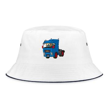 Blaue Zugmaschine - Bucket Hat - Weiß/Navy - Vorne