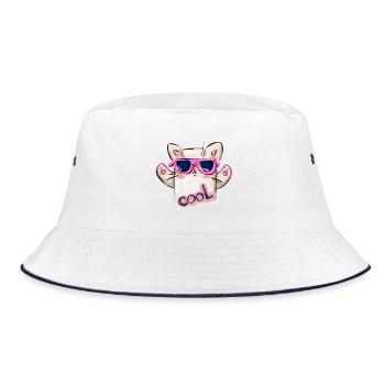 Cat with Sunglasses and Cool Message - Bucket Hat - white/navy - Front