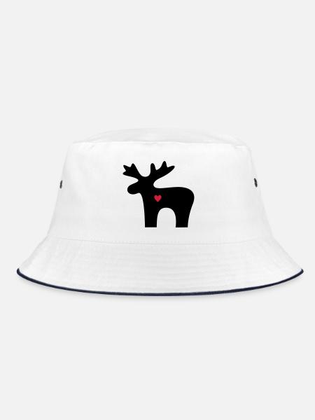 Elch Herz Liebe Silhouette Weihnachten - Bucket Hat - Weiß/Navy