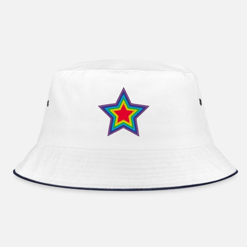 Regenbogenstern - Bucket Hat - Weiß/Navy