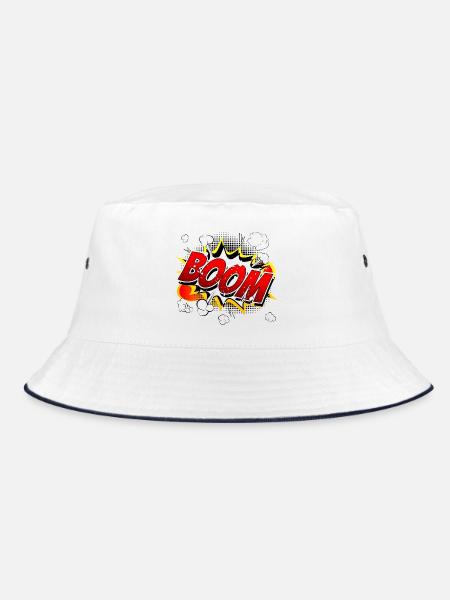 Boom Comic Grafik - Bucket Hat - Weiß/Navy - Vorne