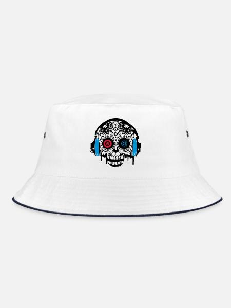 Une calavera en sucre avec un casque - Bob - blanc/marine - Devant