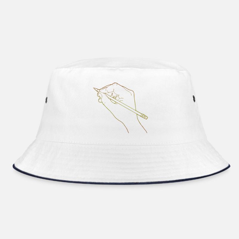 Eine skizzierte Hand, die einen Bleistift hält - Bucket Hat - Weiß/Navy