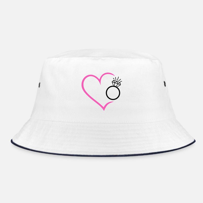 Herz mit Diamantring Ehering Ring Hochzeit Braut - Bucket Hat - Weiß/Navy