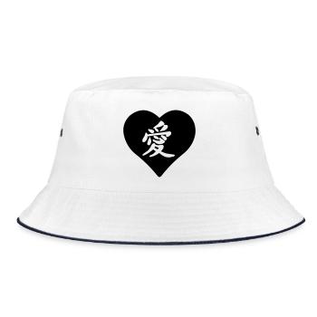 Charakterzeichen der Liebe im Herzen geschnitten - Bucket Hat - Weiß/Navy - Vorne