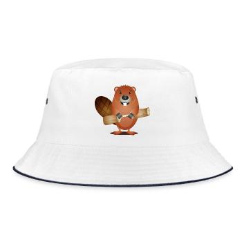 Cute rodent beaver with nibbled wood - Bucket Hat - white/navy - Front