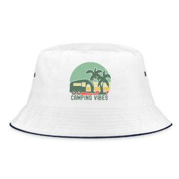 Retro Camping Vibes Illustration - Bucket Hat - Weiß/Navy - Vorne