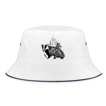 Dachs im Gras - Linierte Natur - Bucket Hat - Weiß/Navy - Vorne