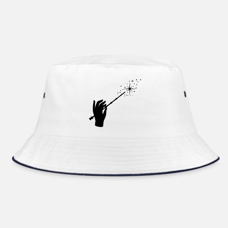 Zauberstab, Zauberer, Zauberei, Hand - Bucket Hat - Weiß/Navy