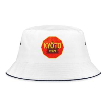 Kyoto Gate Retro Shield Design - Bucket Hat - white/navy - Front