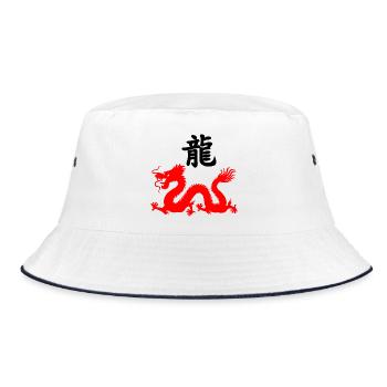 Chinese script with red dragon image - Bucket Hat - white/navy - Front