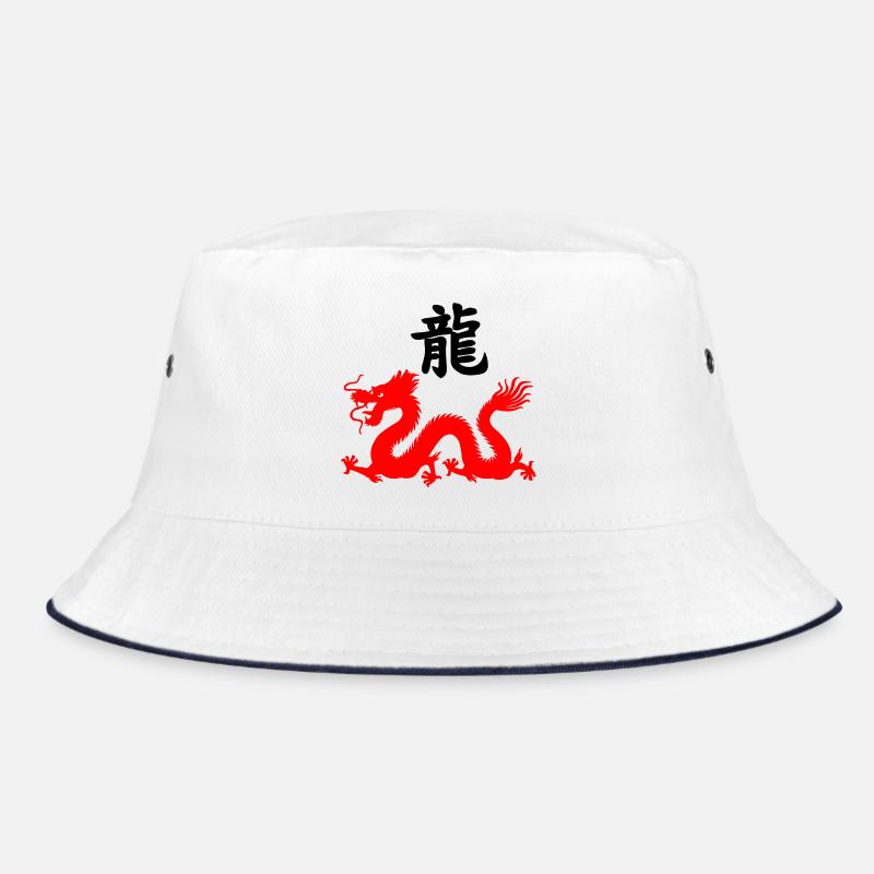 Chinesische Schrift mit rotem Drachenbild Bucket Hat