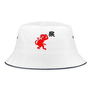 Caractère chinois singe rouge avec image de singe - Bob - blanc/marine - Devant