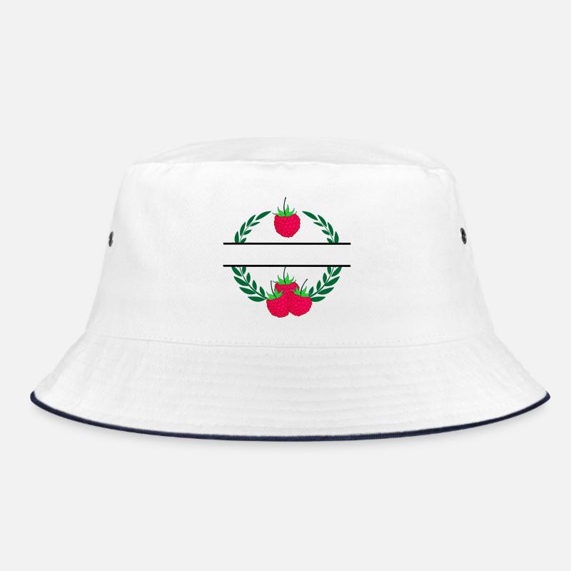 Raspberry in laurel wreath with red raspberry Bucket Hat