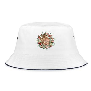 Gingerbread house in larch wreath for Christmas - Bucket Hat - white/navy - Front