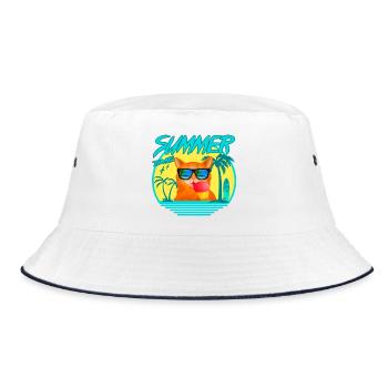 SUMMERCAT WITH ICE - Bucket Hat - Weiß/Navy - Vorne