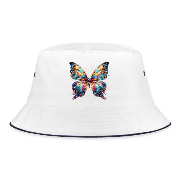Schmetterling - Bucket Hat - Weiß/Navy - Vorne