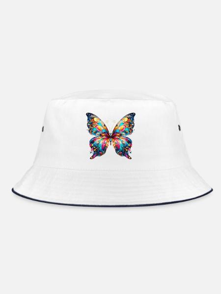 Schmetterling - Bucket Hat - Weiß/Navy