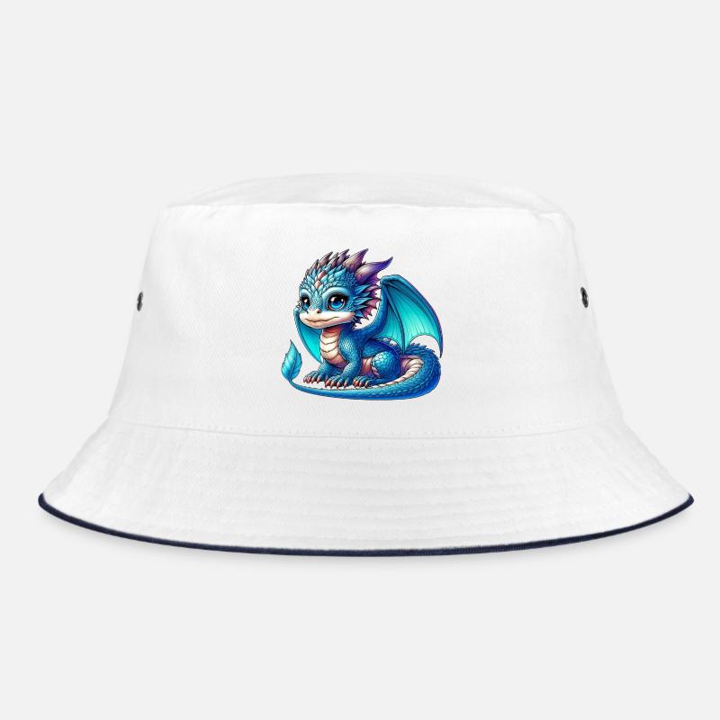 Drache - Bucket Hat - Weiß/Navy