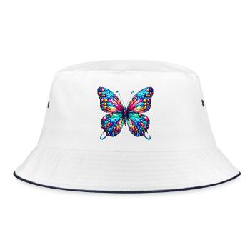 Schmetterling - Bucket Hat - Weiß/Navy - Vorne