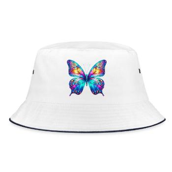 Schmetterling - Bucket Hat - Weiß/Navy - Vorne