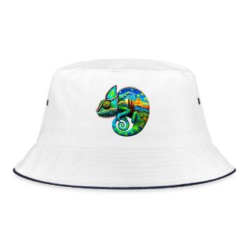 Van Gogh Chamäleon - Bucket Hat - Weiß/Navy - Vorne