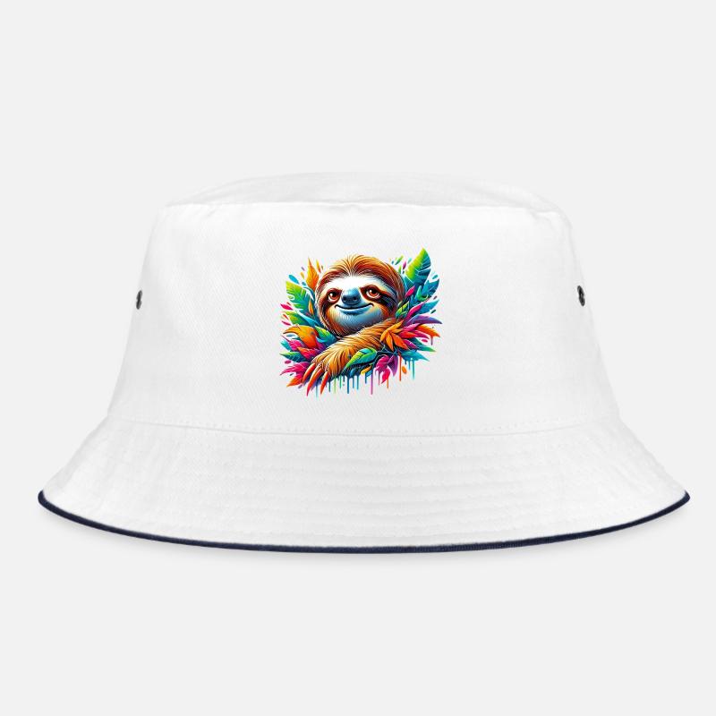 Faultier - Bucket Hat - Weiß/Navy