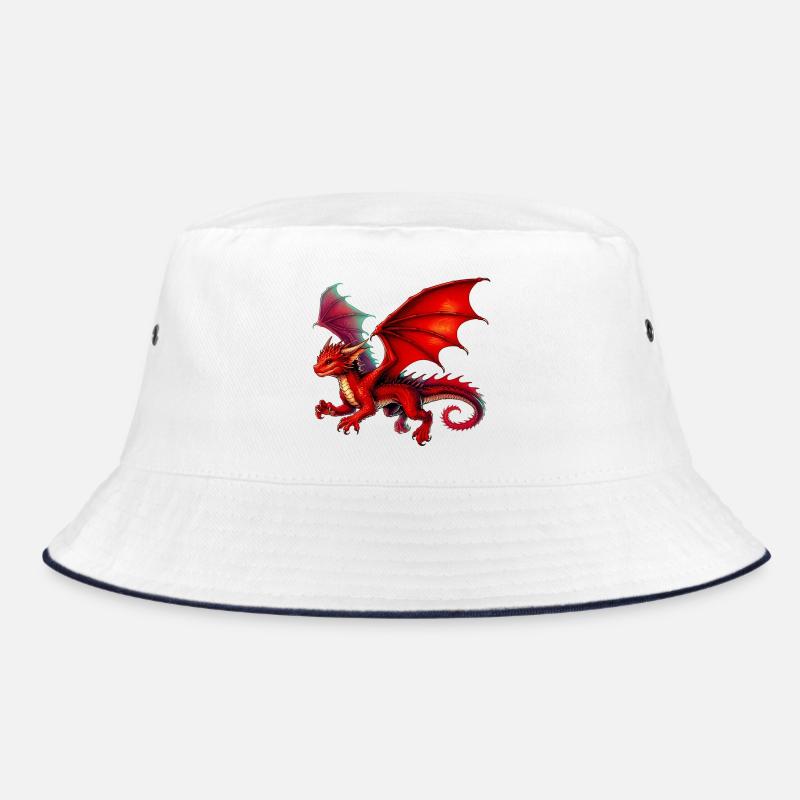 Drache - Bucket Hat - Weiß/Navy