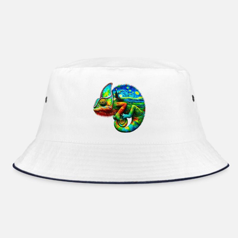 Van Gogh Chamäleon - Bucket Hat - Weiß/Navy