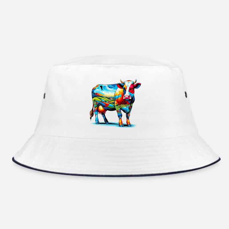 Kuh - Bucket Hat - Weiß/Navy