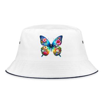Butterfly Flower Flowers - Bucket Hat - white/navy - Front