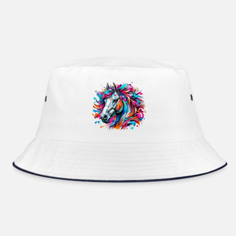 Pferd - Bucket Hat - Weiß/Navy