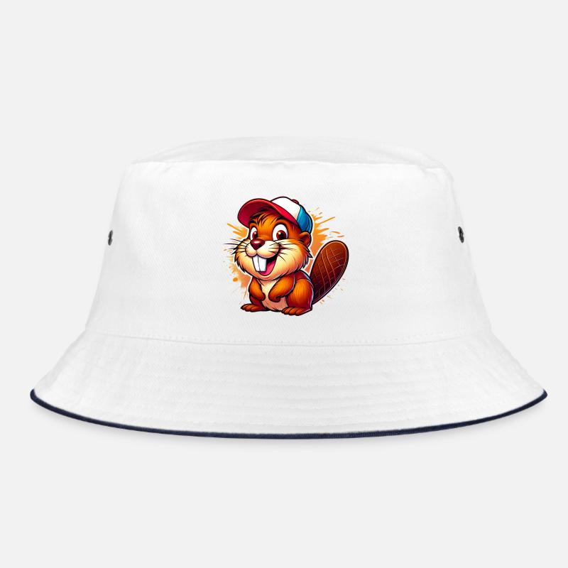 Biber mit Baseballkappe - Bucket Hat - Weiß/Navy