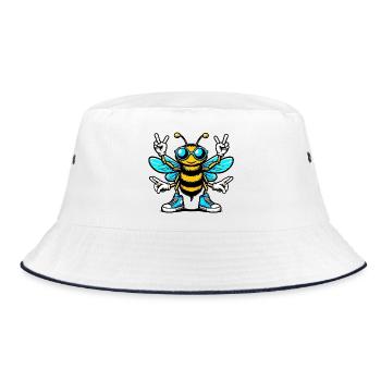 Bee with Sunglasses - Bucket Hat - white/navy - Front