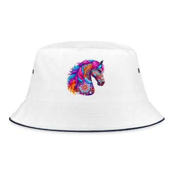 Pferd Mandala Zeichnung Indien Indien - Bucket Hat - Weiß/Navy - Vorne