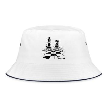 Chess Checkers and King Drawing - Bucket Hat - white/navy - Front